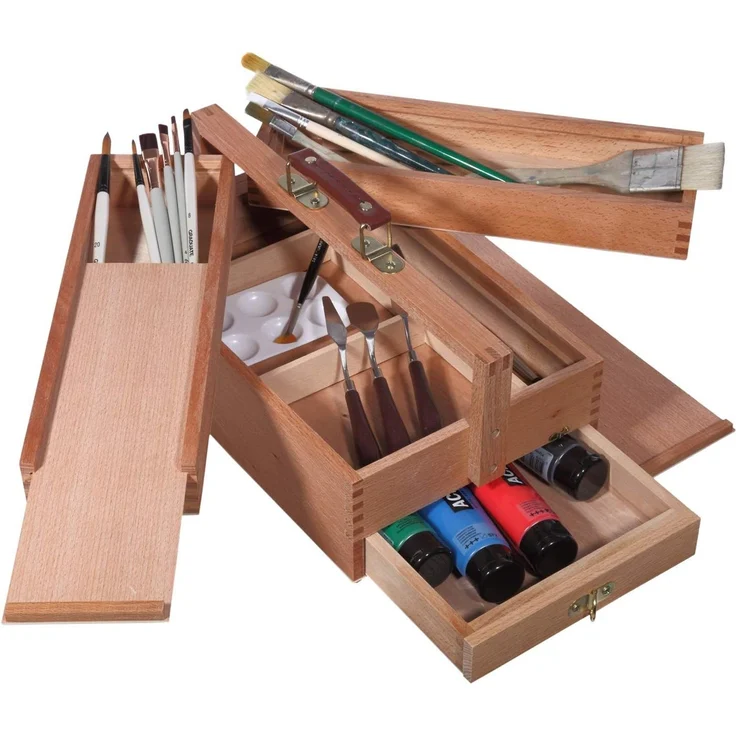 Artina Aufbewahrungsbox Malkasten Vannes, Malkoffer mit 4 Staufächern, 39x23x17,5 cm, Utensilienbox, Holzkoffer,Bastelkoffer mit Tragegriff - Nähkasten – Bild 3