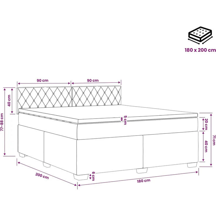 vidaXL Boxspringbett mit Matratze Hellgrau 180 x 200 cm Samt 3450758 – Bild 11