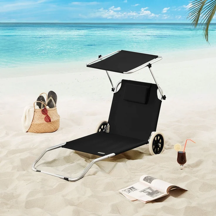 CASARIA® 2x Sonnenliege Klappbar mit Rädern & Sonnendach Anthrazit – Bild 2