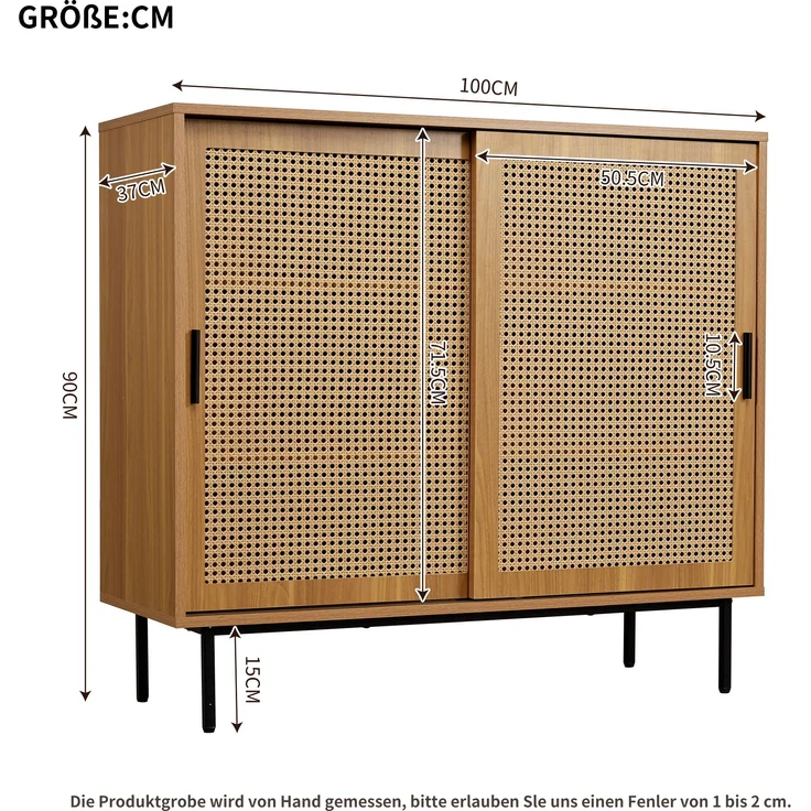 Sideboard mit Rattan-Schiebetüren, Landhausstil walnuss, 100x37x90 cm – Bild 10