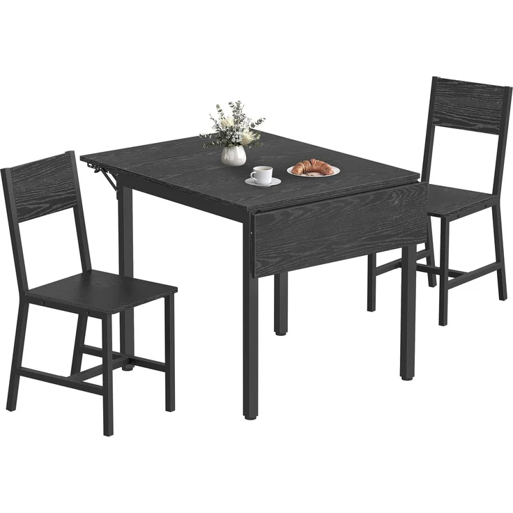 VASAGLE Klappbarer Esstisch mit 2 Stühlen, Essgruppe, für Wohnzimmer, Küche, Stahlgestell, einfacher Aufbau, ebenholzschwarz-anthrazitgrau-tintenschwarz KDT077B03-01 – Bild 1