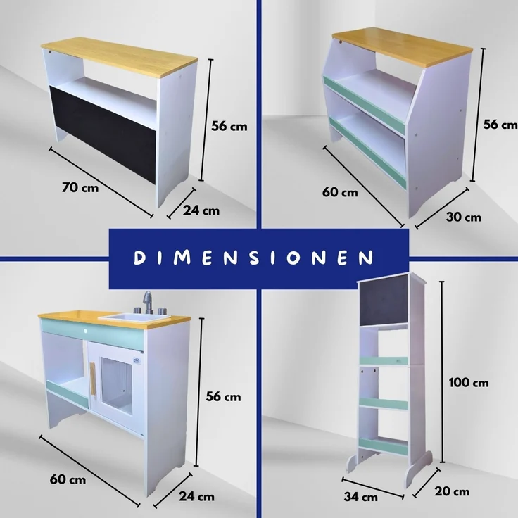 Coemo Spielküche Ida 4er Set aus Holz 4-tlg. Kinderküche in Türkis – Bild 6