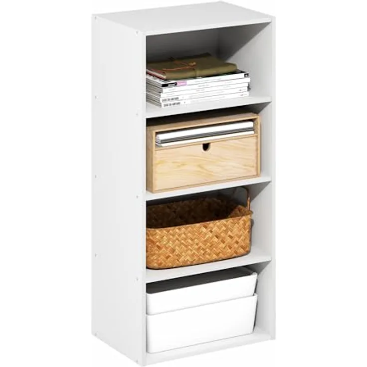 Furinno Basic 4-stöckiges offenes Bücherregal, Bücherregal, Aufbewahrungsorganizer, 11 x 17 x 35, Weiß