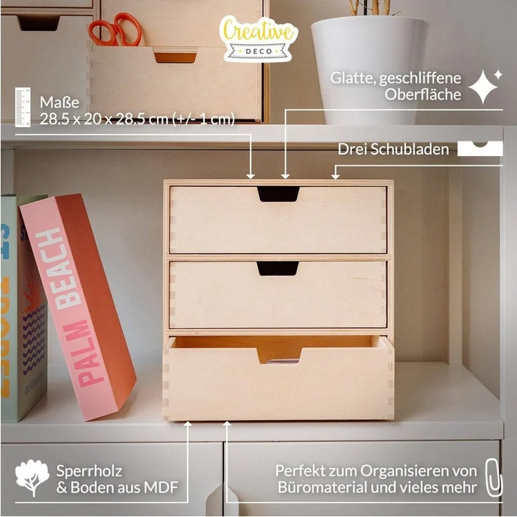 Creative Deco Schubladenbox Schubladenelement Mini-Kommode für Kleinigkeiten aus Birkensperrholz, (3-St) – Bild 4