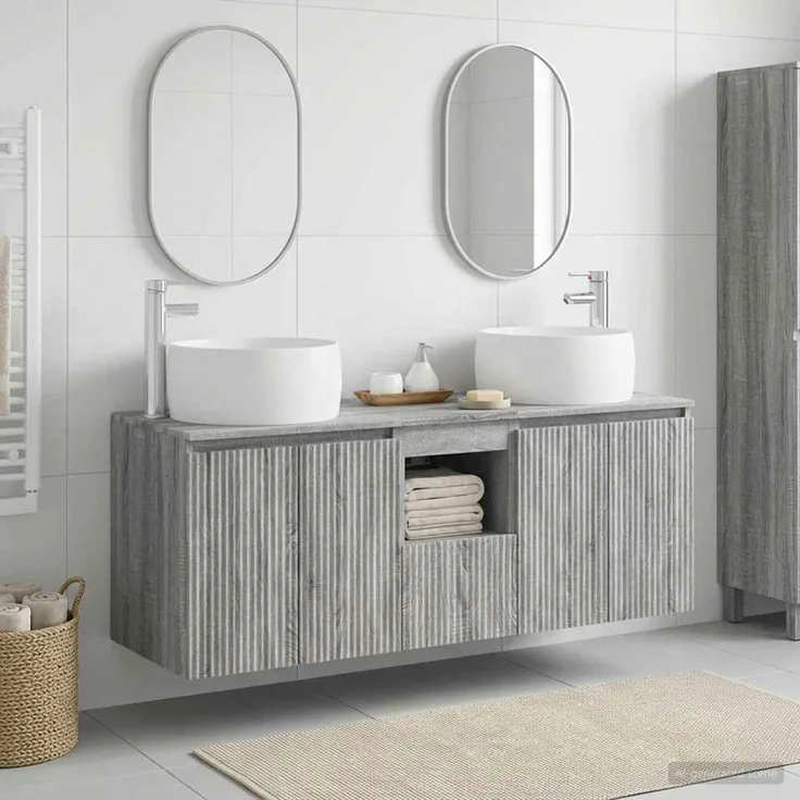 vidaXL Badezimmerschrank-Set 3 stk. Grau Sonoma 129 x 44,5 x 80 cm 3405723