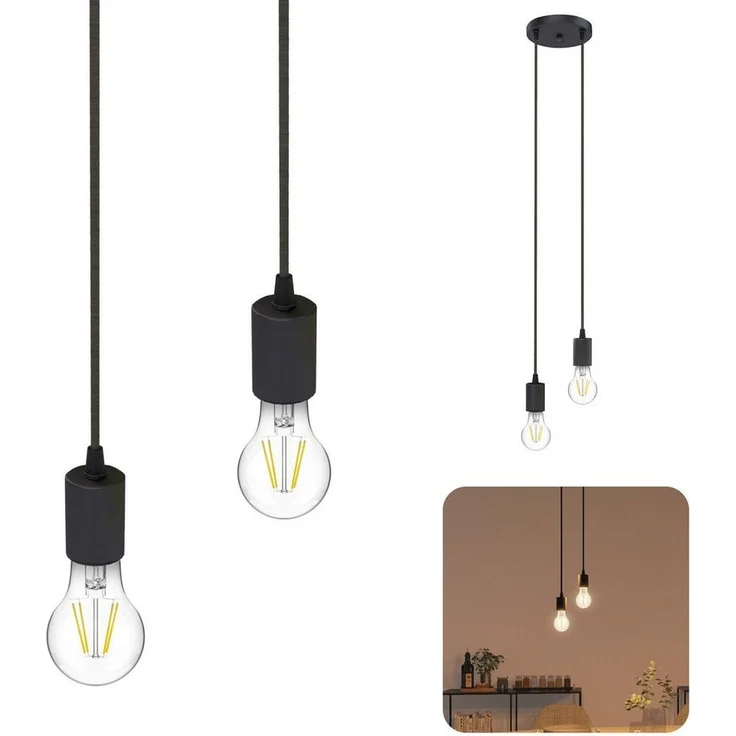 SSC-LUXon LED-Hängeleuchte PARU Hängeleuchte 2 flammig schwarz rund LED Glühbirnen E27 warmweiß, Warmweiß – Bild 5
