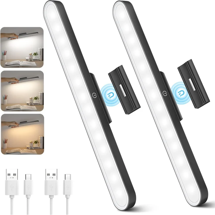 Realky Unterbauleuchte Küche LED 2 Stück, Dimmbar Schrankbeleuchtung Kabellos, LED Lichtleiste mit Aufladbar, USB Batteriebetriebenes Küchenlicht für Spiegel, Schreibtische, Küchen, Schränke und Wand