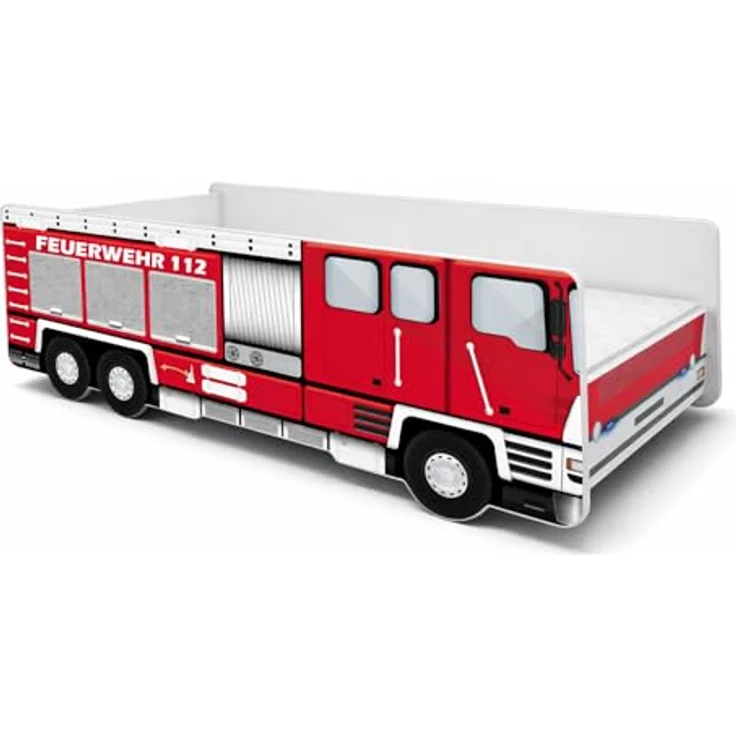 ACMA Kinderbett Auto-Bett Feuerwehr mit Rausfallschutz, Lattenrost und Matratze (160x80) – Bild 2