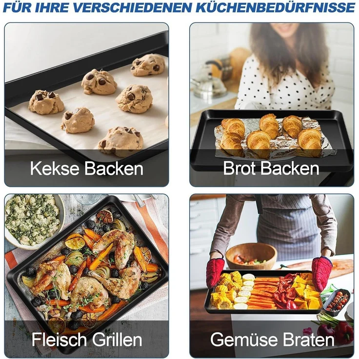 TEAMFAR Ofenblech Rechteckig Backform aus Karbonstahl Antihaft 31,5 x 24,3 x 2,5 – Bild 7