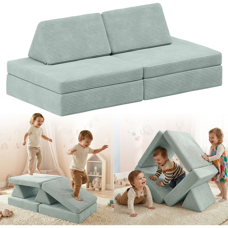 Bellabino 'Nile' Spielsofa mini, 4-tlg, Cord, türkis, faltbare Kindercouch, abnehmbarer & waschbarer Bezug, Kleinkindsofa aus Schaumstoff, bis 6 Jahre, Oeko-Tex zertifiziert – Bild 1