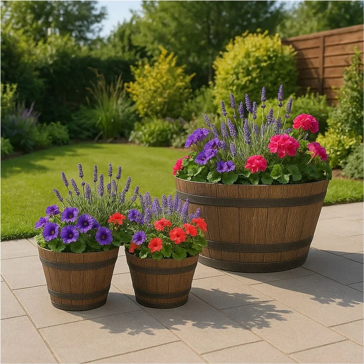 HTI-Living Pflanzkübel Blumenkübel Nessa Holzoptik 3er-Set (Set, 3 St, 3 Blumenkübel in verschiedenen Größen), Pflanzschale Kunststoff – Bild 2