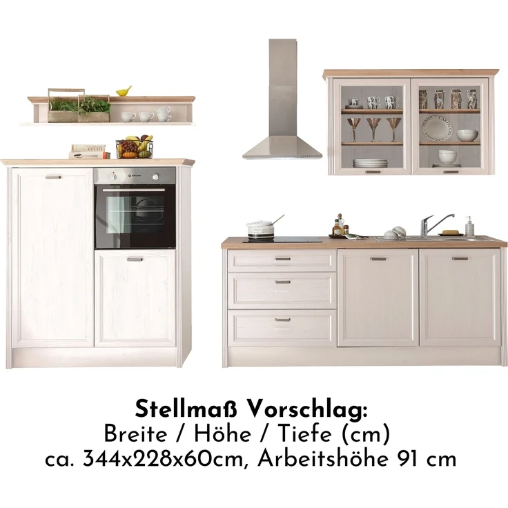 JASMIN Moderne Küchenzeile ohne Elektrogeräte in heller Pinie, Artisan Eiche Optik - Geräumige Einbauküche im Landhausstil - 344 x 228 x 60 cm (B/H/T) – Bild 5
