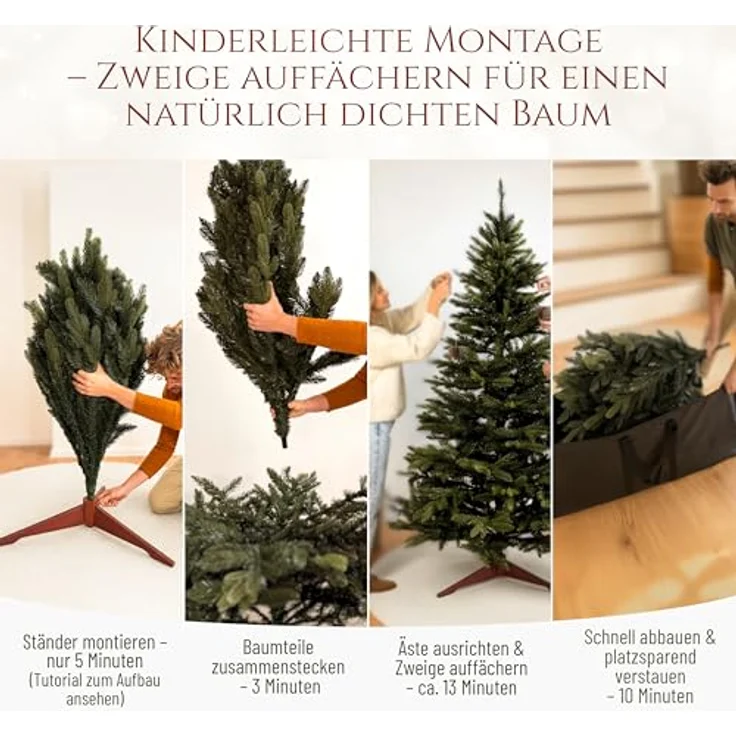 Premium Weihnachtsbaum künstlich 220cm - Naturgetreu, dichte Zweige, Künstlicher Weihnachtsbaum mit Holzständer und Aufbewahrungstasche – Tannenbaum künstlich von Pure Living – Bild 6