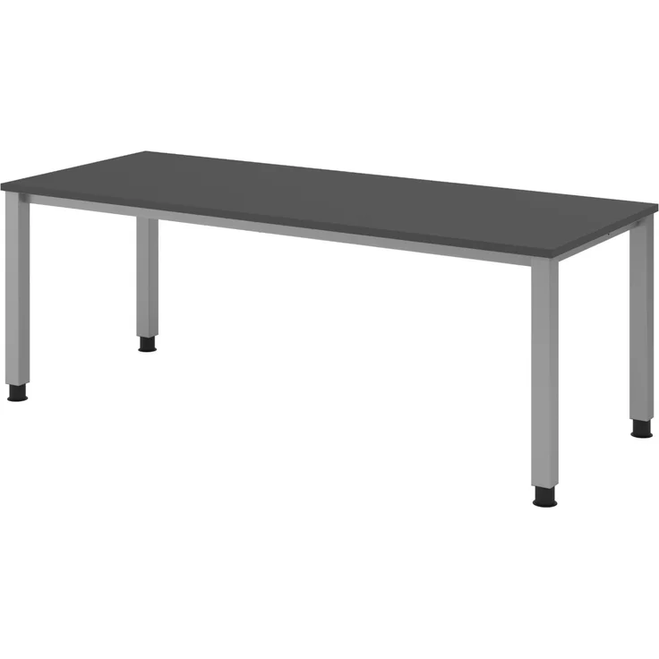 bümö manuell höhenverstellbarer Schreibtisch 200x80 cm in Graphit - PC Tisch höhenverstellbar & groß, höhenverstellbarer Tisch Büro, großer Computertisch verstellbar, QS-20-G – Bild 1