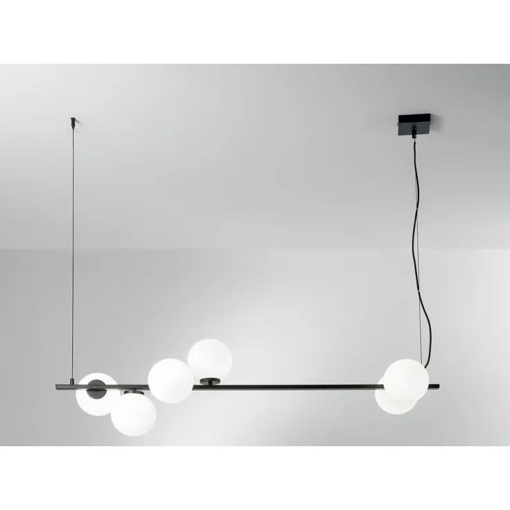 LED Pendelleuchte 6-flammig Schwarz mit Glaskugeln in Opalweiß, Breite 120cm – Bild 3