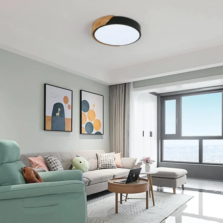 Goeco LED Deckenleuchte Runde LED-Deckenleuchte, 24W, 6000K, für Schlafzimmer, Küche, Kaltweiß, stabile LED-Lichtquelle, natürlicher Eichenschalen – Bild 6
