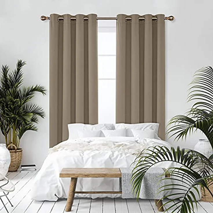 Deconovo Blickdichte Gardinen Kälteschutzvorhang Blickdicht Vorhang Verdunkelung, 220x140 cm(HöhexBreite), Taupe, 2er Set – Bild 7