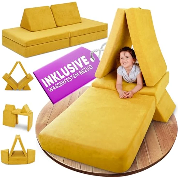 Linodino Kindersofa Spielsofa I aus Schaumstoff Bausteine I Spielcouch für Kinder, Wasserfeste Unterbezüge, Waschbare Chenille Bezüge 30° – Bild 2