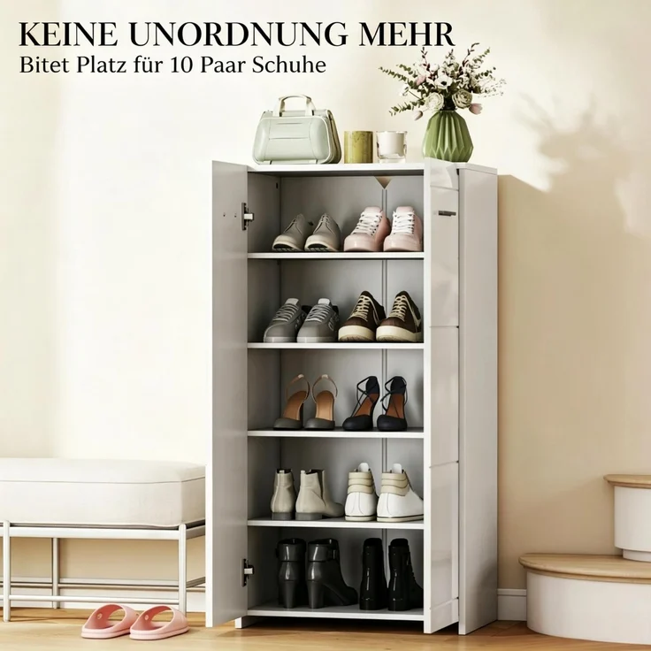 DESVIAE Garderobenschrank Schuhschrank Weiß aus Partikelplatte – 55x108x36 cm – verstellbare Einlegeböden – Bild 4
