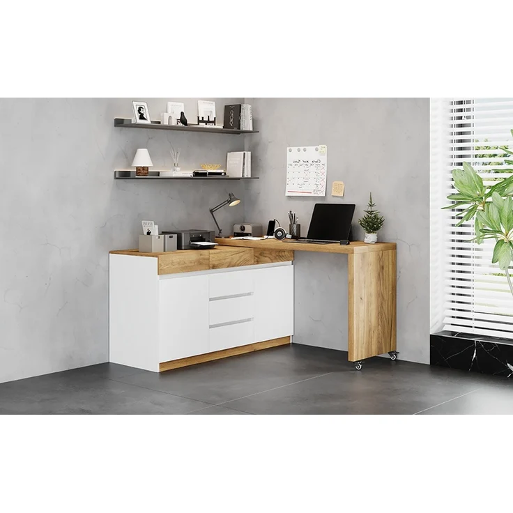 ZUBALIYA Schreibtisch mit feststellbaren Rollen – multifunktionales Design, 4 cm dickere, drehbare Tischplatte, fest arretierbar, weiß/Eiche, Faltbarer Schreibtisch, Eckschreibtisch, Sideboard,Dicke Materialie – Modell N880P5298689O – Bild 21