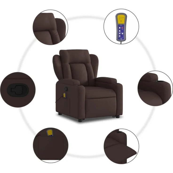 vidaXL Massagesessel mit Aufstehhilfe Dunkelbraun Stoff 3204499 – Bild 7