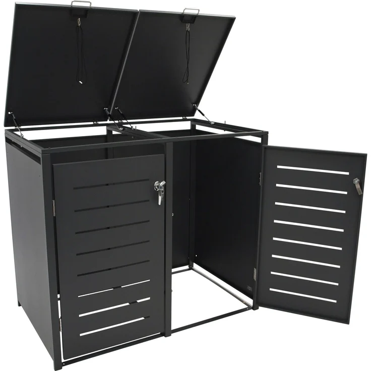 DEGAMO KÖLN Mülltonnenbox 2-er, Stahl verzinkt, anthrazit, 115x62x102cm für 2x kleine Tonne 120 Liter – Bild 6