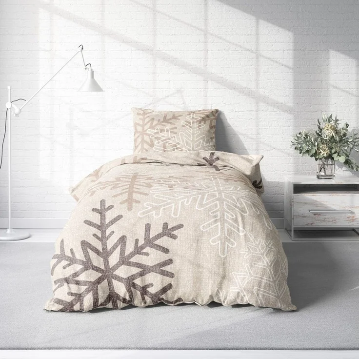 One Home Bettwäsche Winter Snowflakes, Flanell, 2 teilig, Kristalle und Schneeflocken, kuschelig warme weiche Baumwolle Biber – Bild 2