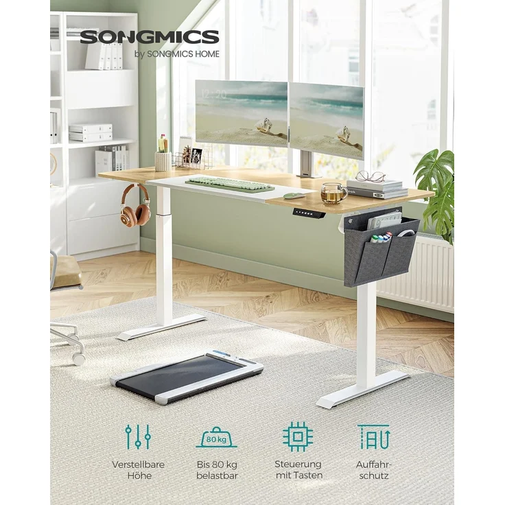 Songmics Höhenverstellbarer Schreibtisch elektrisch, 70x160 x (72-120) cm, stufenlos verstellbar, gespleißte Platte, Memory-Funktion mit 4 Höhen, pastellgelb-basisweiß LSD026N01 – Bild 4