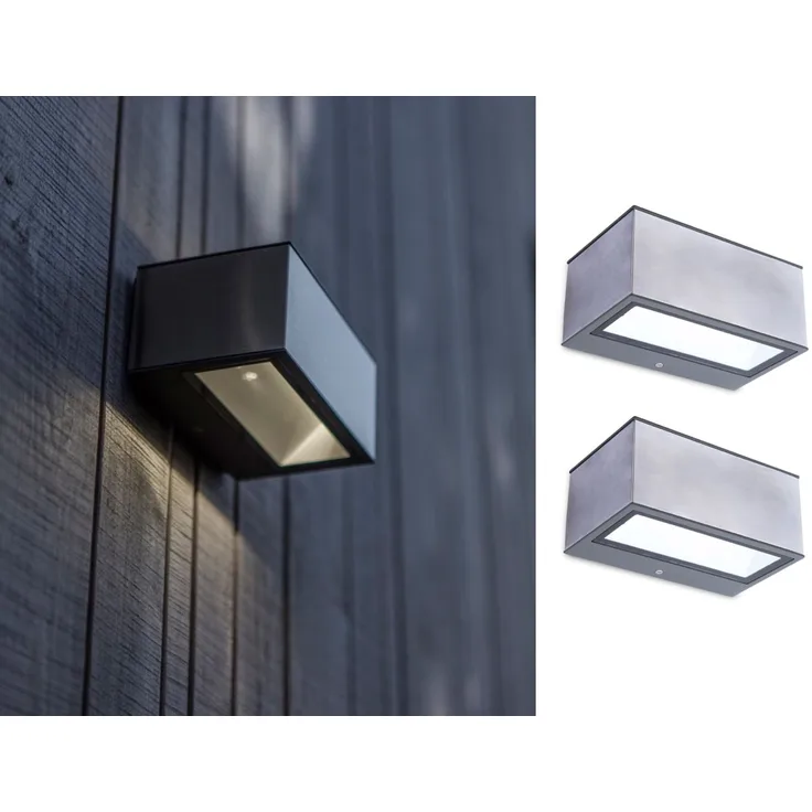 Eckige LED Up and Down Außenwandlampen 2er SET aus ALU in Silber, 14cm breit