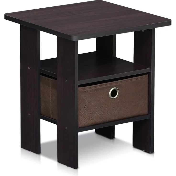 Furinno Andrey Beistelltisch Nachttisch mit Schublade, Dunkle Walnuss, 39. 37x39. 37x44. 45 cm