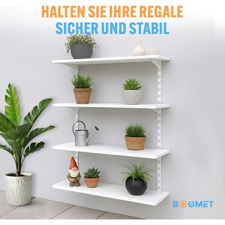 BOOMET Wandregalhalter Regalträger 2-reihig für Wandschienen, 1 10-tlg, Regalsystem Weiß 17cm Wandregalhalter Regalwinkel – Bild 5