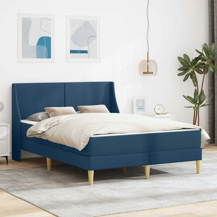 vidaXL Bettgestell mit Matratze Blau 120 x 200 cm Polyester 3414733 – Bild 1