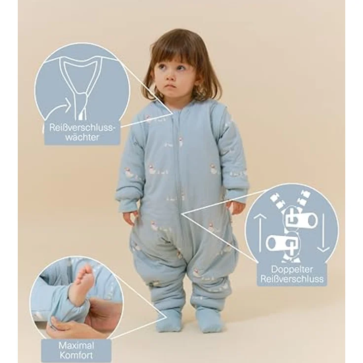 molis&co. Baby-Schlafsack mit Füßen, abnehmbare Ärmel und Socken. 2.5 TOG. Ideal für die Übergangszeit und den Winter. 100% Baumwolle (Oeko-TEX 100). (Duck Family, 117 cm (6 Jahre)) – Bild 4
