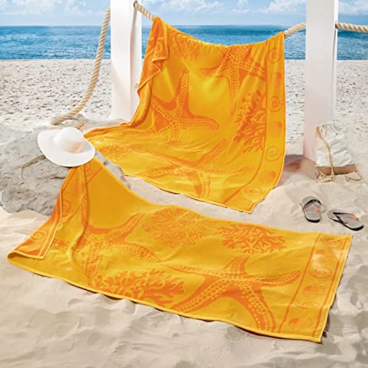 Delindo Lifestyle Strandtuch Tropical SEESTERN, XXL Strandlaken aus 100% ägyptischer Baumwolle, (1-St), Jacquard-gewebtes Motiv – Bild 4
