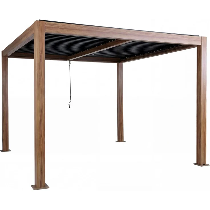 Pergola HWC-L46, Gartenpavillon Lamellen-Pavillon, 10cm-Aluminium-Gestell, Regenrinne sturmfest, 3x3m ~ Holzoptik – Bild 9