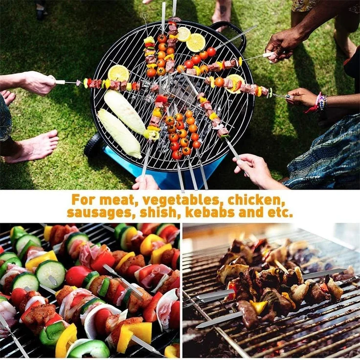 12-teiliges Edelstahl-Grillspieß-Set, flach, wiederverwendbar, 39 cm – Bild 3
