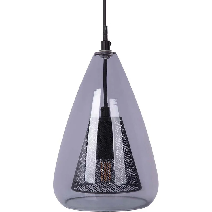 Pendelleuchte, Gitter, schwarz, Glas, E14, H 150 cm – Bild 6
