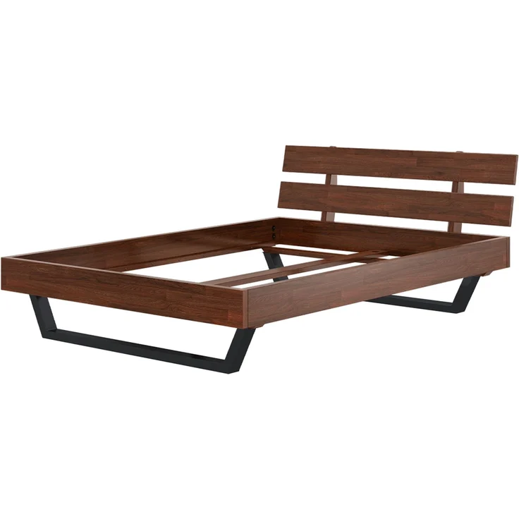 skølm 'Alver' Bett 140x200 cm, Bettgestell, natur geölt, Massivholzbett aus Eiche mit Metallkufen, Walnuss Optik, Bettkopf 2 Streben – Bild 11