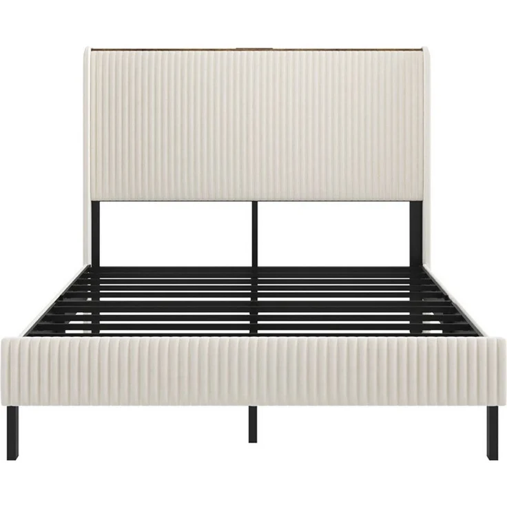 MODFU Polsterbett Gepolstertes Plattformbett mit Stoffköpfchen (Flügelkantendesign – rutschfest & geräuscharm. Robuste Metalllatten, 1-tlg, 160*200) – Bild 1