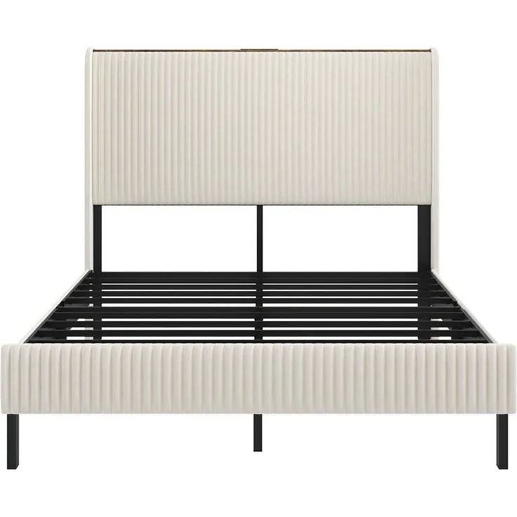 MODFU Polsterbett Gepolstertes Plattformbett mit Stoffköpfchen (Flügelkantendesign – rutschfest & geräuscharm. Robuste Metalllatten, 1-tlg, 160*200)