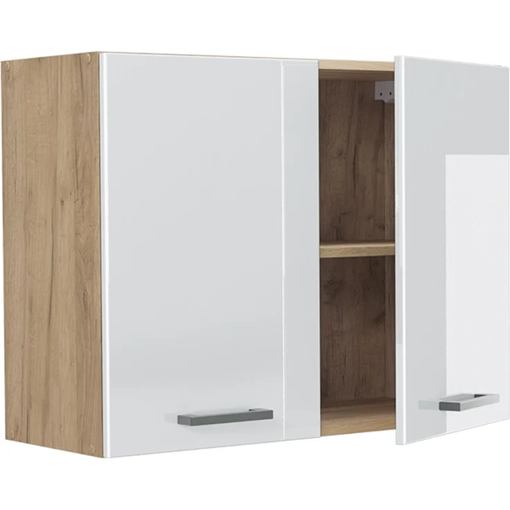 Küchenglasschrank R-Line Weiß Hochglanz/Goldkraft Eiche 80 cm Vicco – Bild 3