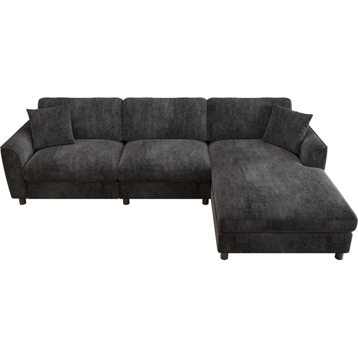 Ecksofa 256x137x79 cm in Grau mit umstellbarer Liegefläche und Chenillebezug – Bild 9