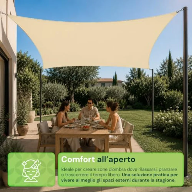 Sonnensegel mit UV-Schutz, atmungsaktiv, einfache Installation, wasserdicht, für Garten, Terrasse, Balkon, aus Polyester, 5 x 5 m – Bild 6