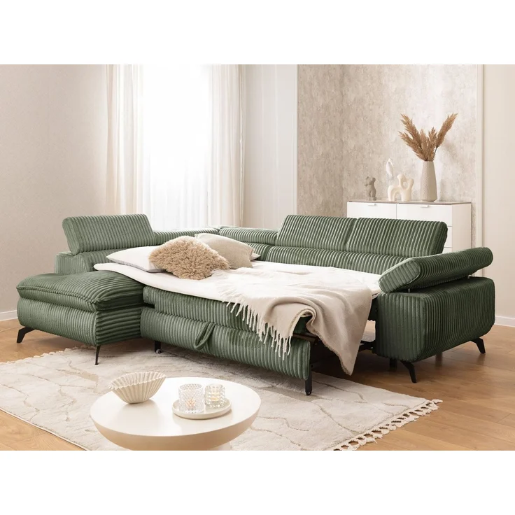 S-Style Möbel Ecksofa Bonnie mit Schlaffunktion Bettkasten und Kopfteilverstellung, mit Wellenfederung, Cord-Stoff – Bild 2