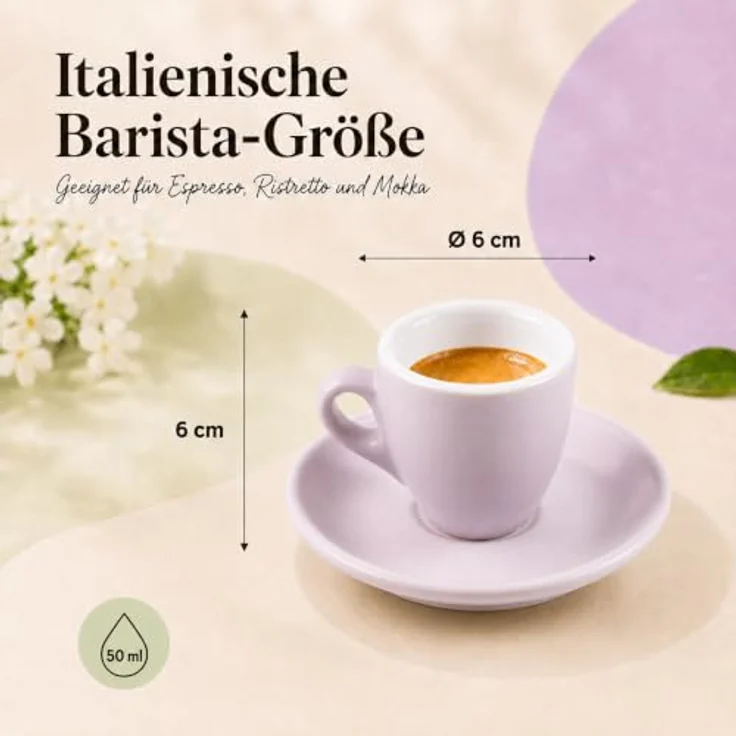 MUVELL Espressotasse Espressotassen 4er Set mit Untertassen, 50ml, Porzellan matt, 4-tlg, Porzellan, verschiedene Farben, Barista-Design, dickwandig, Soft-Touch – Bild 6