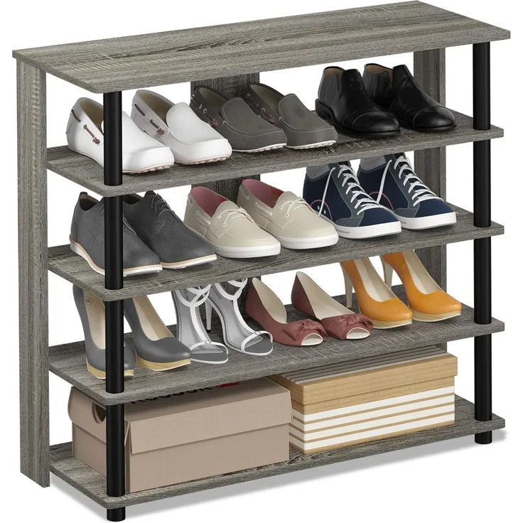 Furinno Schuhregal mit 5 Ablageflächen, holz, Französisches Eichengrau, 29. 97x29. 97x74. 8 cm