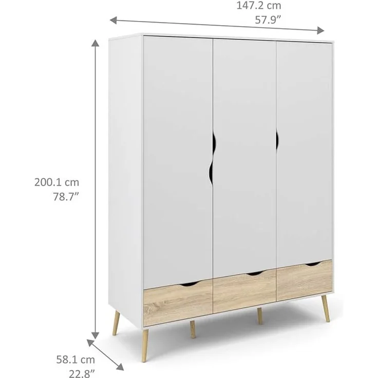 Kleiderschrank, Farbe Weiß, 147,2 x 200,1 x 58,1 cm – Bild 3
