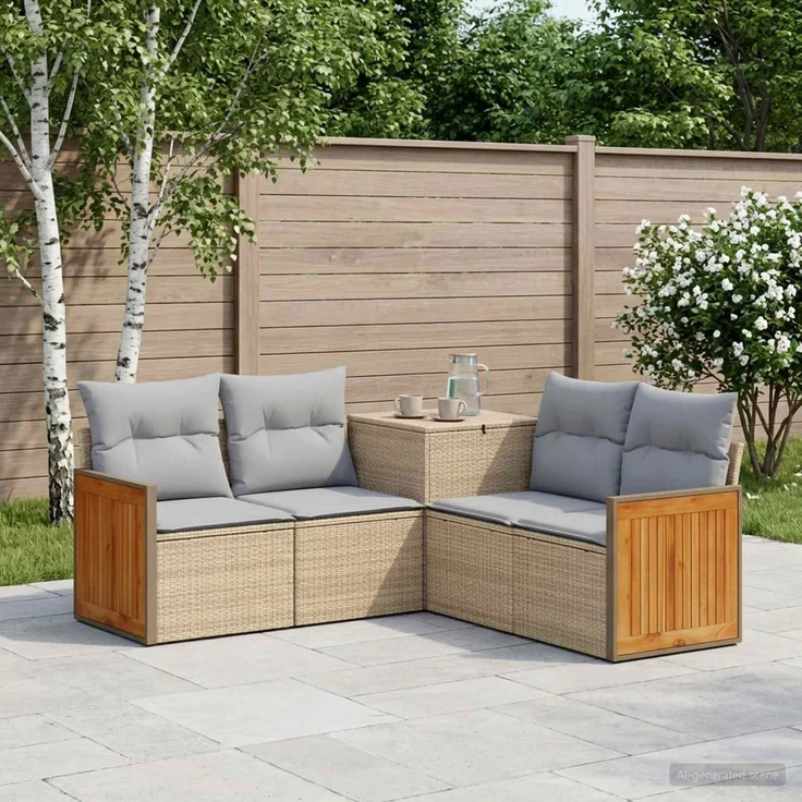 vidaXL Sofa Set 5 stk. Beige und Hellgrau Polyrattan und Stahl 3447967 – Bild 1