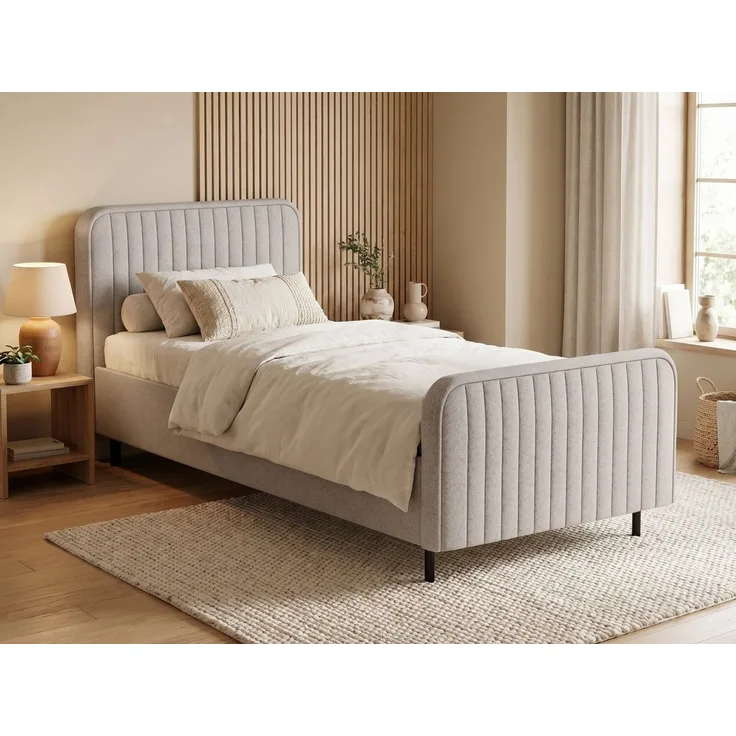 Beautysofa Polsterbett Lami 90x200 Einzelbett mit Bettkasten (Bett in modischen Beige- und Grautönen zur Auswahl, Jugendbett, Kinderbetten mit Stauraum), wahlweise mit Matratze oder ohne Matratze