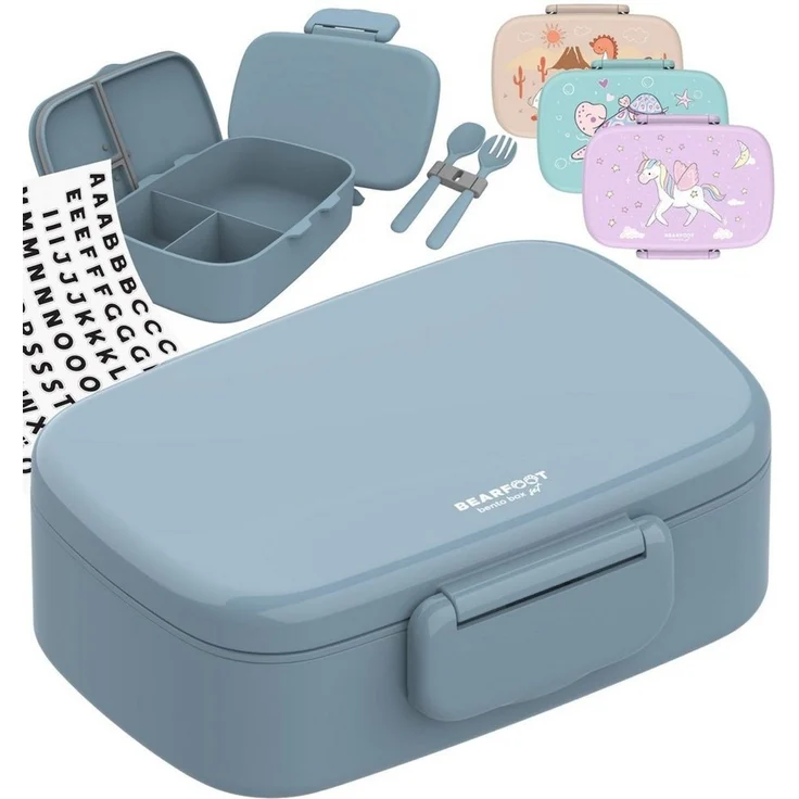 BEARFOOT Lunchbox Brotdose Kinder mit Fächern, leicht & auslaufsicher - blau, Kindergarten und Schule - Mädchen und Jungen, Vesperbox, Snackbox